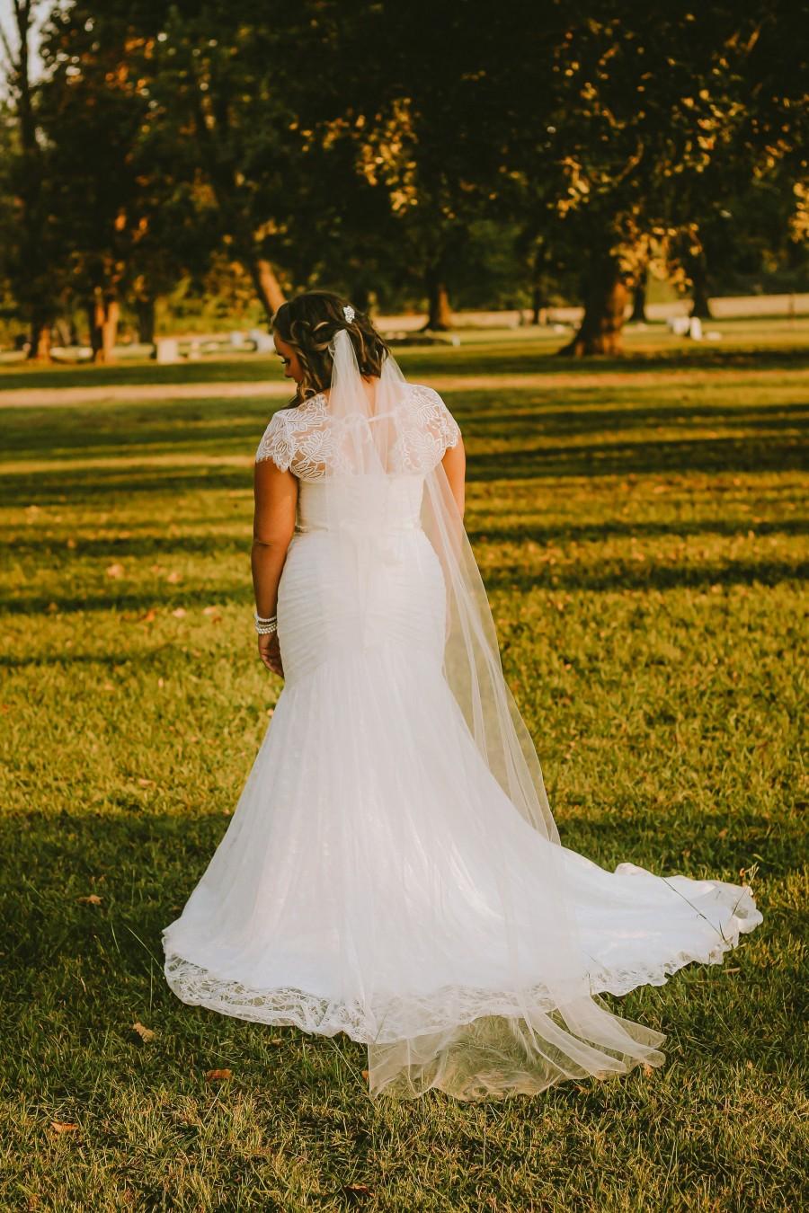 Свадьба - Soft Bridal Boho Wedding Veil Drape style. Chapel 90" length in Ivory, Pale Ivory, White or blush Pink 25" drape from combs. "LACEY VEIL"