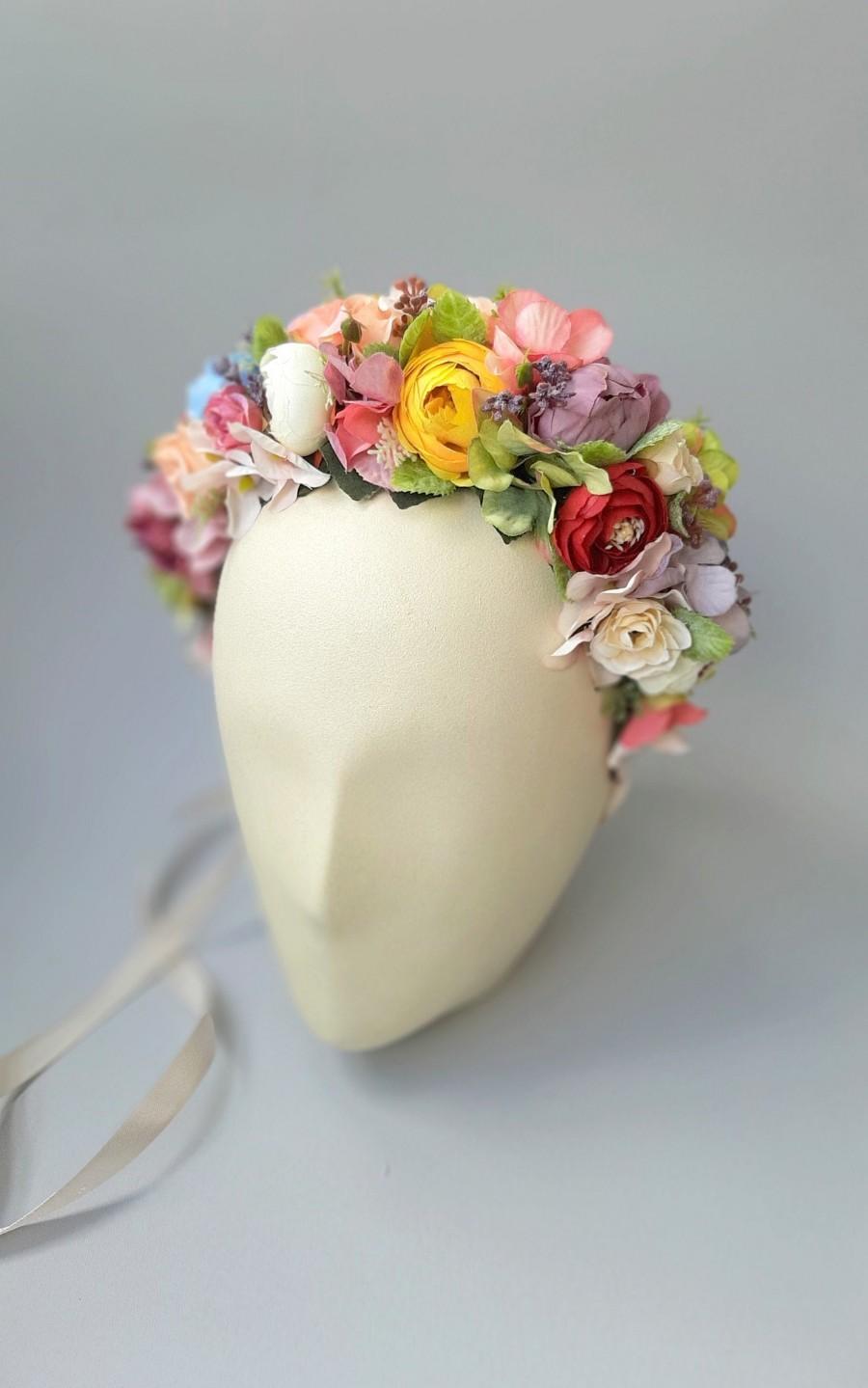 Hochzeit - Flower crown Rainbow flower girl crown Ukrainian headdress