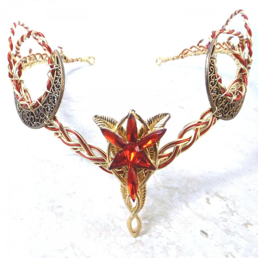 Hochzeit - Elvenstar Crescent Moon Circlet Red Gold Elven Circlet Headdress
