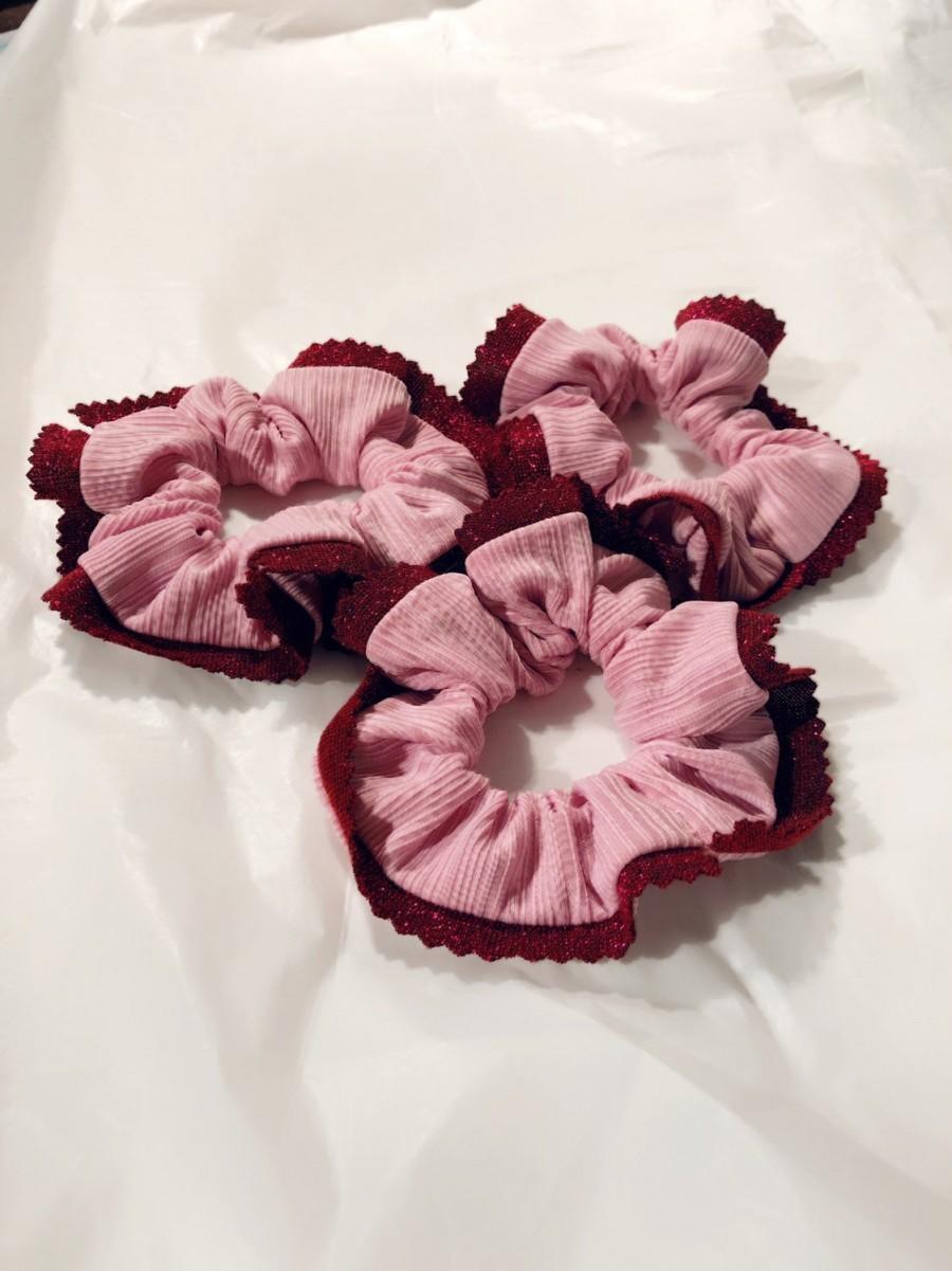 Свадьба - Pink hair scrunchies with sparkle embellishment/ Hair accessories/ Hair tie/ Pink scrunches/ soft hair bands/ polyester scrunchies