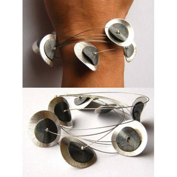 Hochzeit - Bracelet, Silver plated plate, Silver and black, Armband, Silver claps. modern, young fashion, NEW,