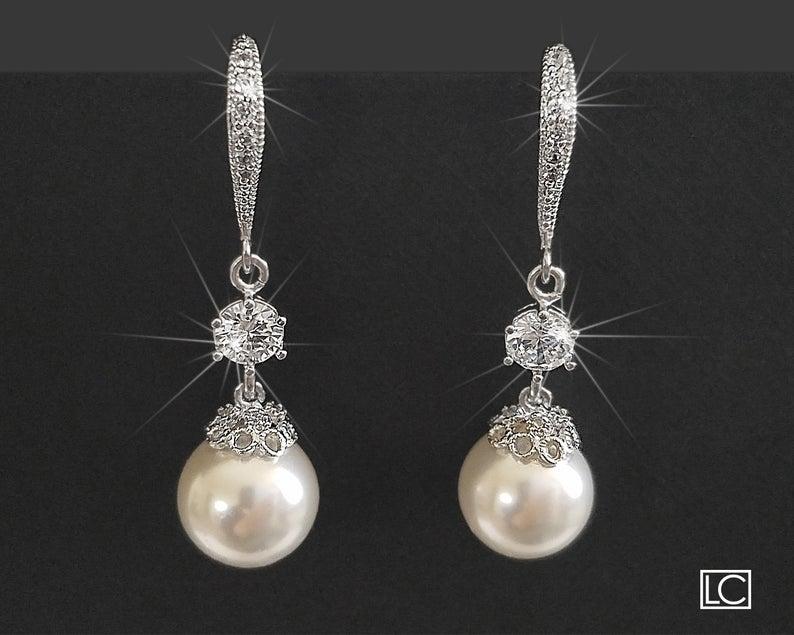 Mariage - Pearl Bridal Earrings, Swarovski White Pearl Chandelier Earrings, Wedding Pearl Dangle Earrings, Bridal Pearl Earrings, Pearl Bridal Jewelry
