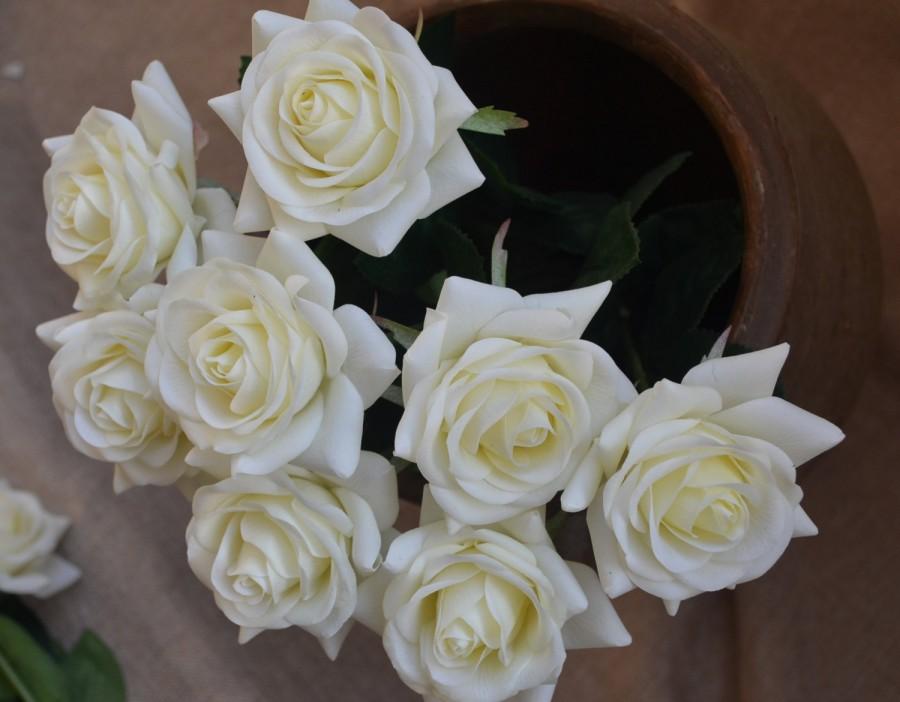 Свадьба - Ivory Cream Roses Real Touch Flowers Silk Roses DIY Wedding Flowers Silk Bridal Bouquets Wedding Centerpieces