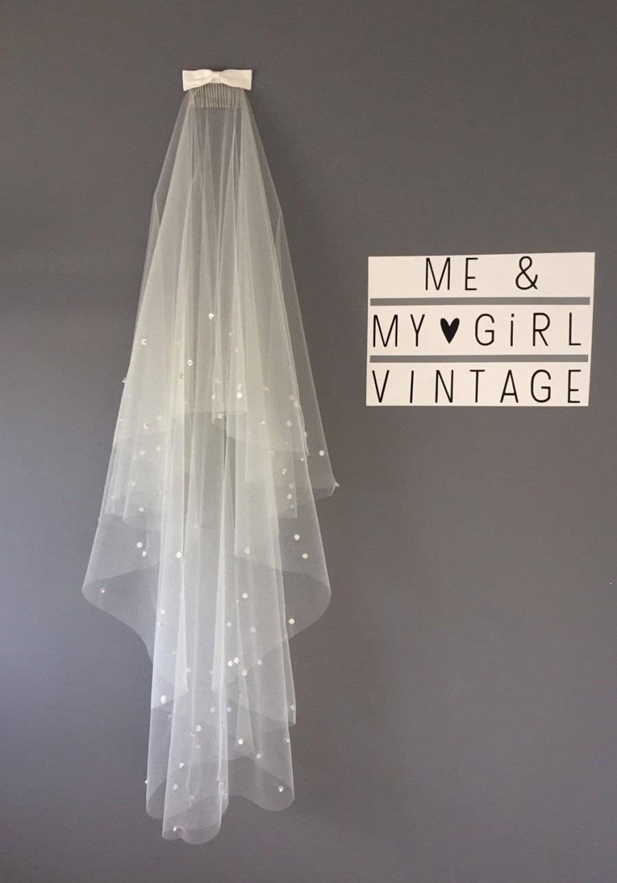 Mariage - Sequin And Pearl Fingertip wedding veil