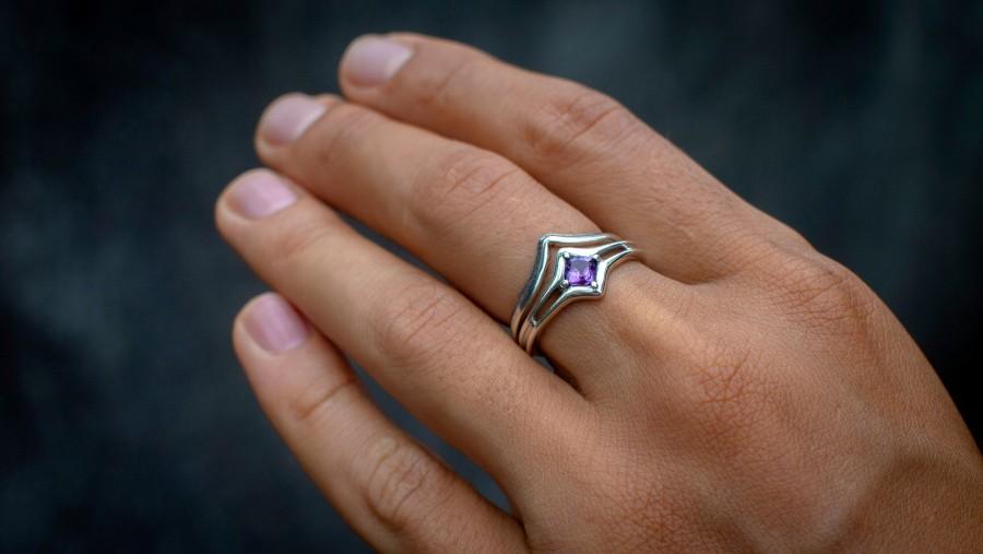 Mariage - Silver Stacking Ring Set, Silver Engagement Ring Set, Silver Stackable Ring Set