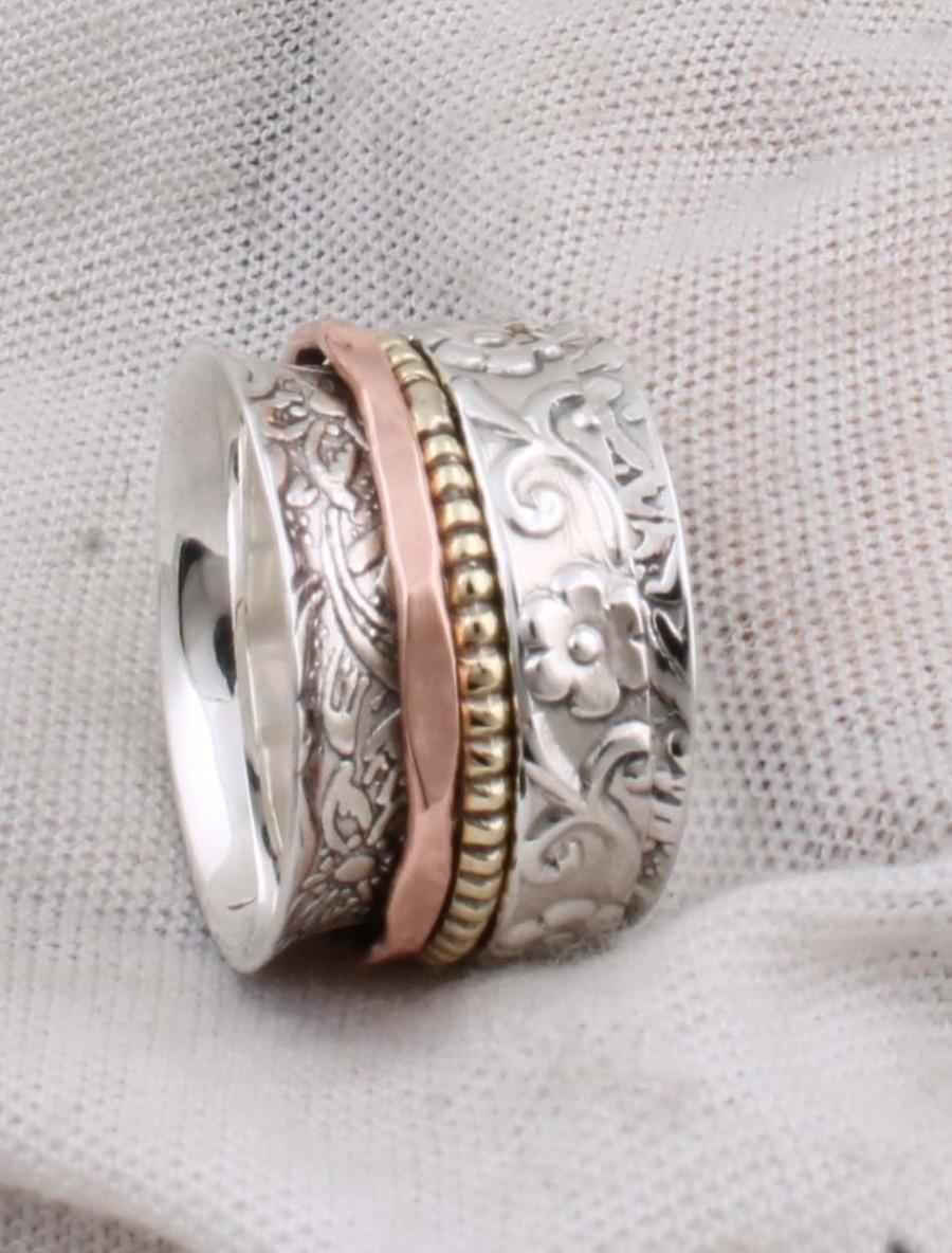 زفاف - Textured Sterling silver ring,Meditation ring,Silver spinner ring,Silver spinner band, love ring,Fidget ring, Statement ring,Silver jewelry