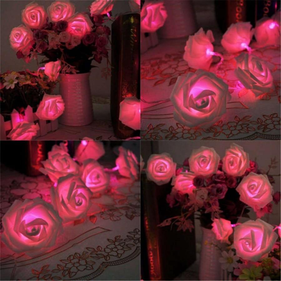 Mariage - Pink Rose Flower Fairy String Lights 20 LEDs  (2.2M/7.22feet) Wedding Garden Party Christmas Decoration (Pink) US Seller