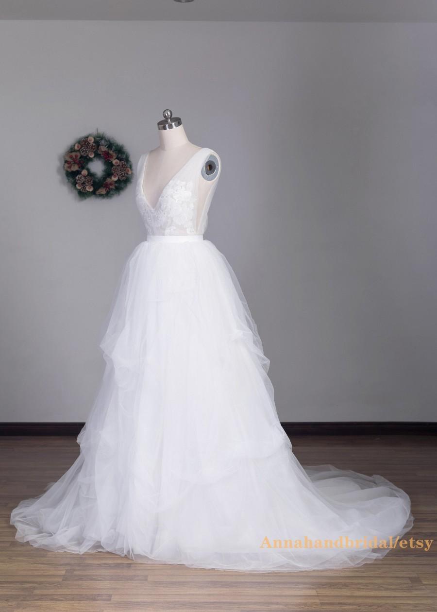 زفاف - Two Pieces  Ivory Lace Tulle Bridal Gown/Ivory Long Train Garden Wedding Dress /Ivory Long Train Wedding Skirt