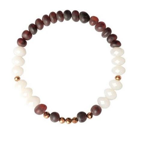 Wedding - White Brown Baltic amber Bracelet raw beads