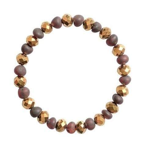 Wedding - Raw Baltic amber Bracelet with Brown Cherry Color Beads