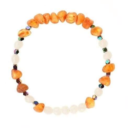 Hochzeit - Raw Baltic amber Bracelet with Hematite and Glass Beads