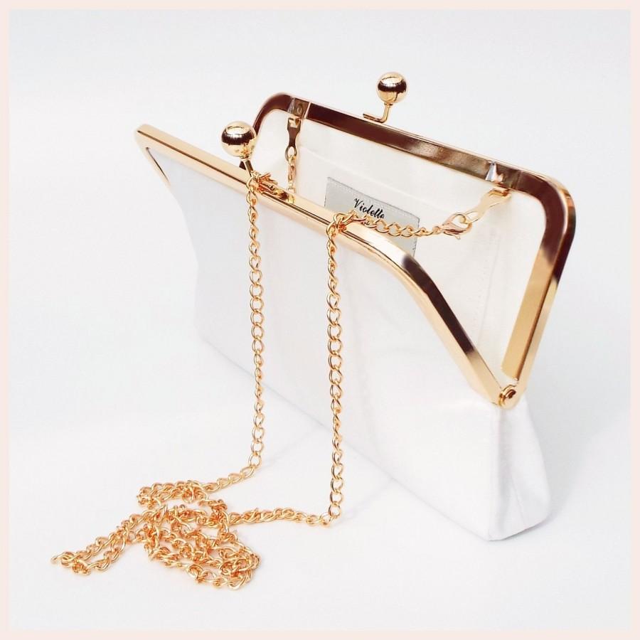 زفاف - white bridal clutch, gold wedding purse, small wedding day bag for bride