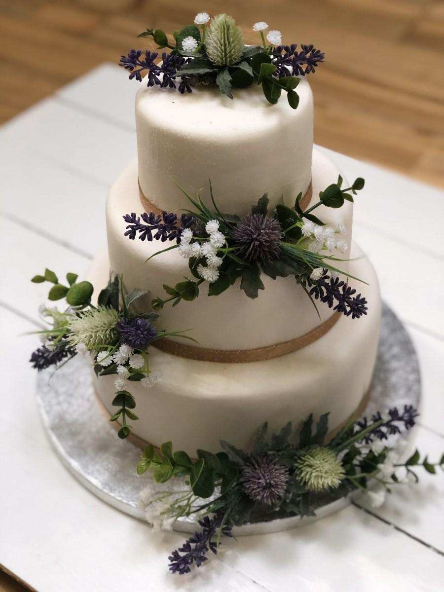 Hochzeit - Artifical Flower Cake Decorations, Cake Topper, Wedding Cake  - Set of 3 or small, medium or large - eucalyptus, lavender