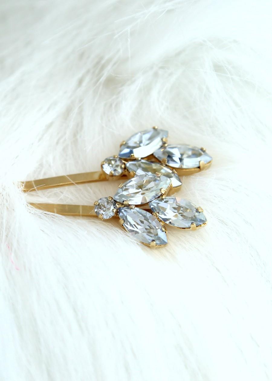Hochzeit - Bridal Hair Pin, Bridal Dusty Blue, Swarovski Bobby Pin, Bridal Dusty Blue Crystal Bobby Pin, Wedding Hair Jewelry, Bridal Something Blue