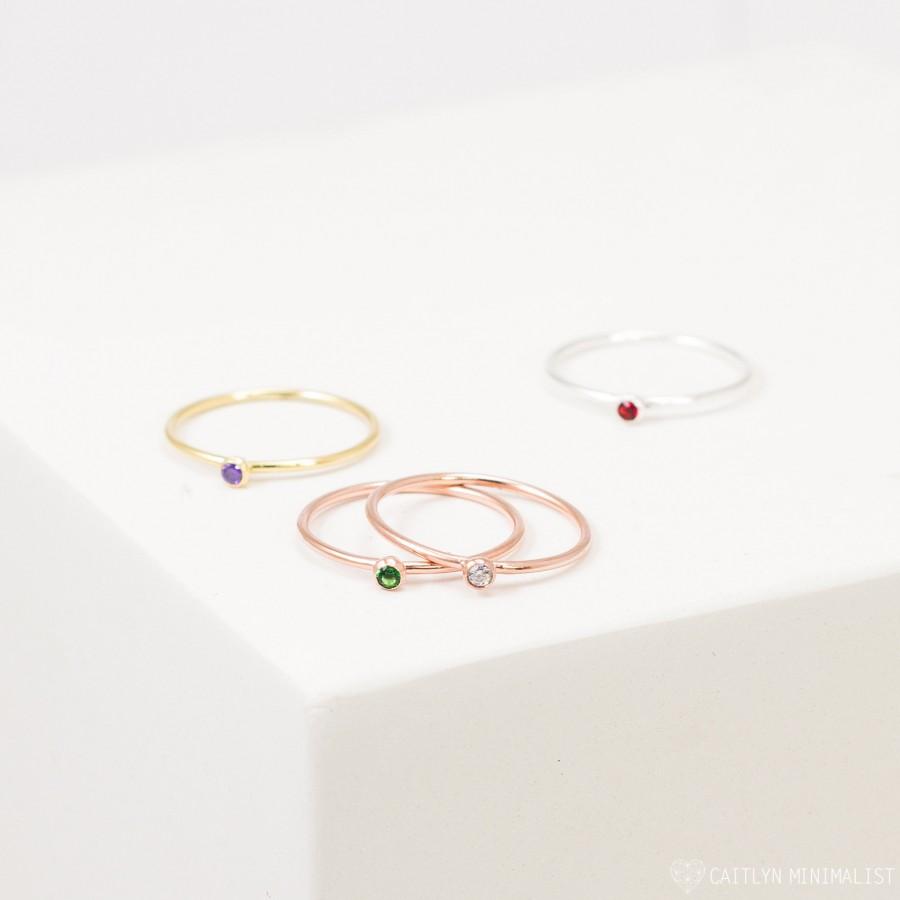Mariage - CHRISTMAS GIFTS • Minimalist Birthstone Ring in Sterling Silver, Gold & Rose Gold by CaitlynMinimalist • Perfect Stacking Rings • RM45