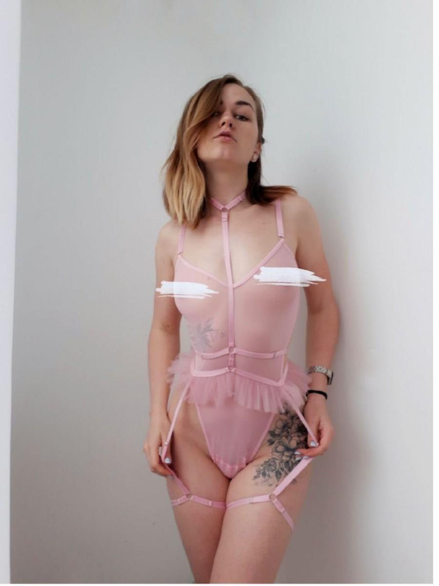 زفاف - CUSTOM SIZE! Erotic lingerie crotchless bodysuit. See through lingerie crotchless. Babydoll lingerie set with Body harness