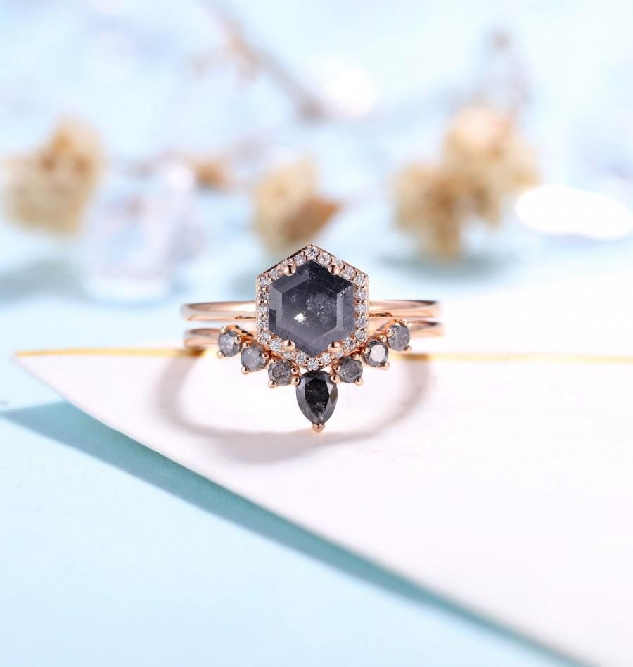 Wedding - Salt and Pepper Diamond Engagement Ring 