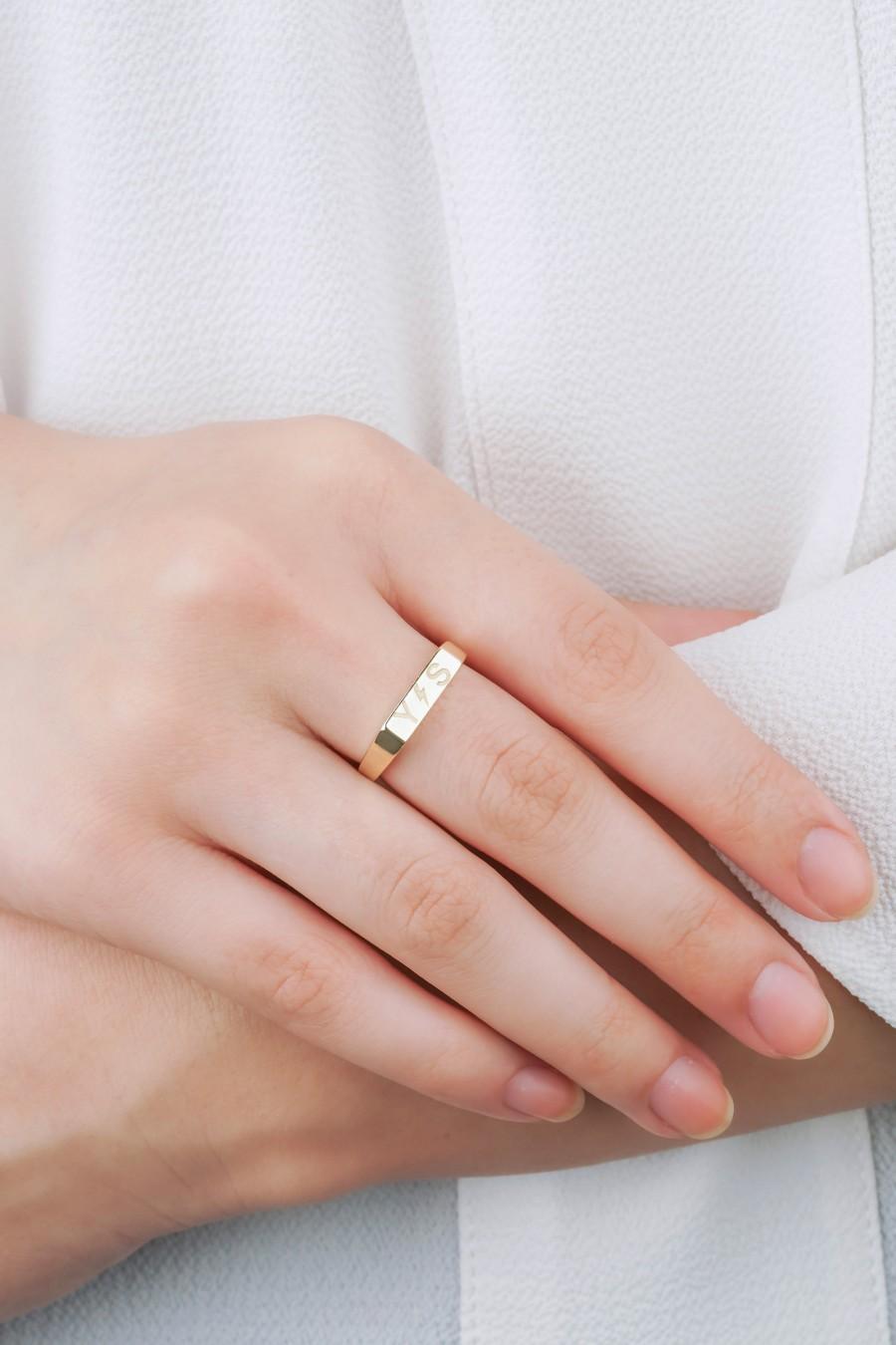 زفاف - Personalized Ring, Initial Gold Jewelry, 14K Gold Plated Ring, Letter Ring, Dainty Solid Gold Plated Ring, Silver Ring, Personalized Rings