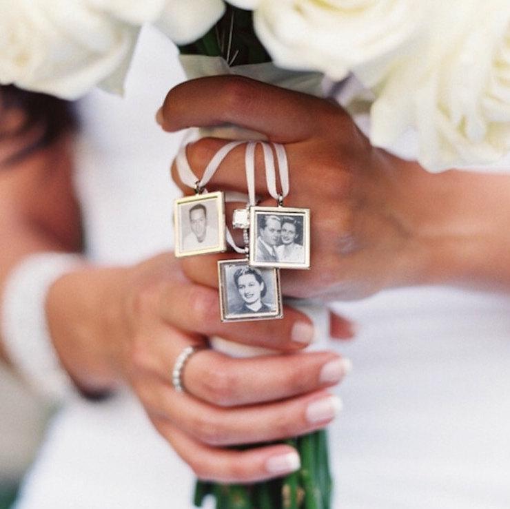 Mariage - Walk me down the aisle - Wedding Jewelry charms to hang from bouquet - Photo memory pendant for keepsake includes everything you need