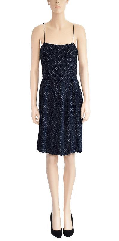 Свадьба - Vintage 1980s Dress 80s Calvin Klein Navy Blue Polka Dot Silk Dress