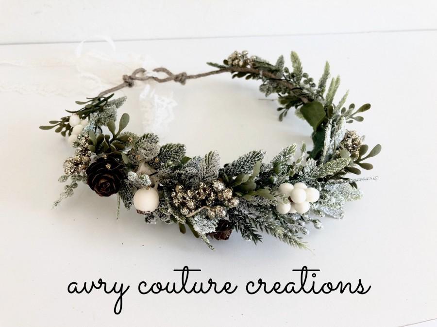 Mariage - Frosted Flower Crown, Winter Crown- Wedding flower Crown- flower girl crown- Well Dressed Wolf
