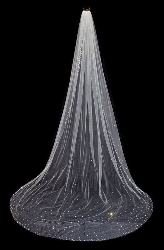 زفاف - Crystal Rhinestone Scatter Extra Wide Waltz, Chapel or Cathedral Wedding Veil - Free Swatches