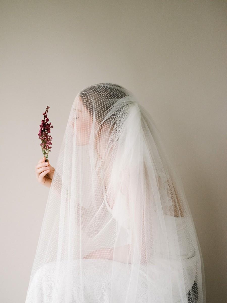 Hochzeit - Modern Netting Tulle Bridal Veil, Ivory Tulle Blusher Wedding Veil, Fingertip Length Drop Bridal Veil, Ivory Handmade Veil - Style 818