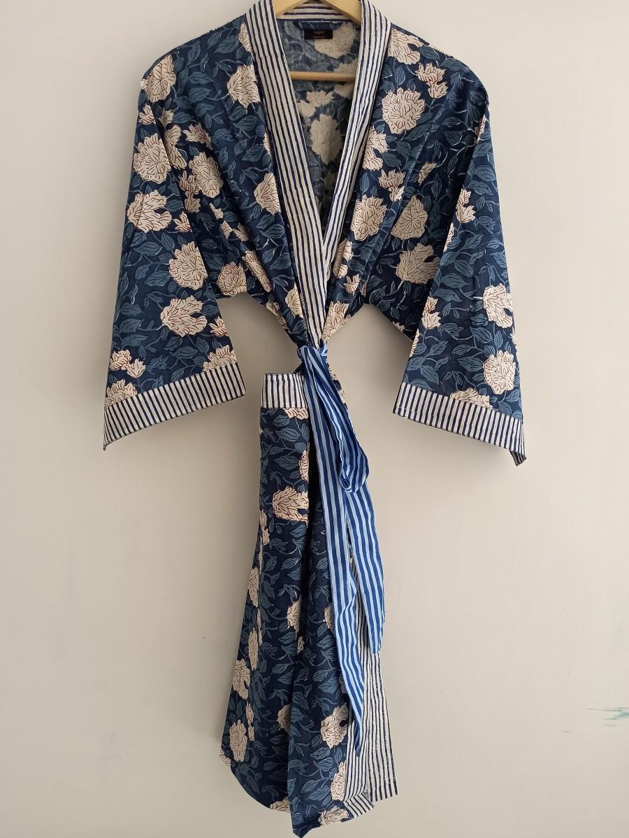 Cotton Kimono Indian Robes Beach Coverups Body Crossover Women's Dressing Gown Hand Block Print Cotton Bathrobe