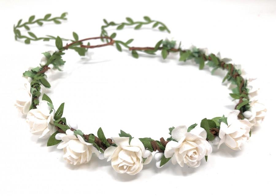 Hochzeit - Flower crown, white flower girl crown, flower headband white, flower crown wedding, flower wreath for hair, bridesmaid flower crown