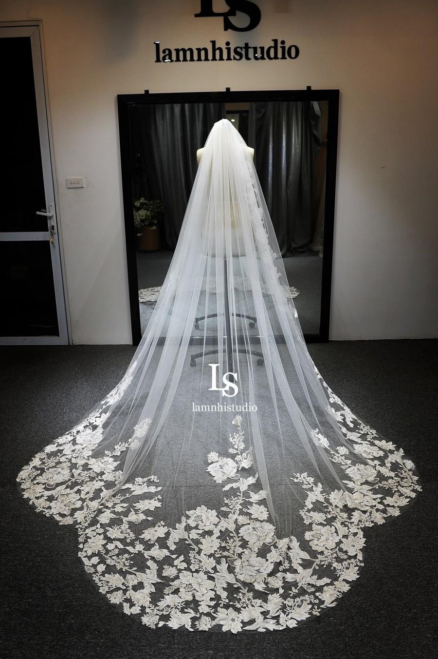 زفاف - LS26/ Big lace Wedding Veil/ One Tier Flower Veil/ Custom Veil,Cathedral Wedding Veil
