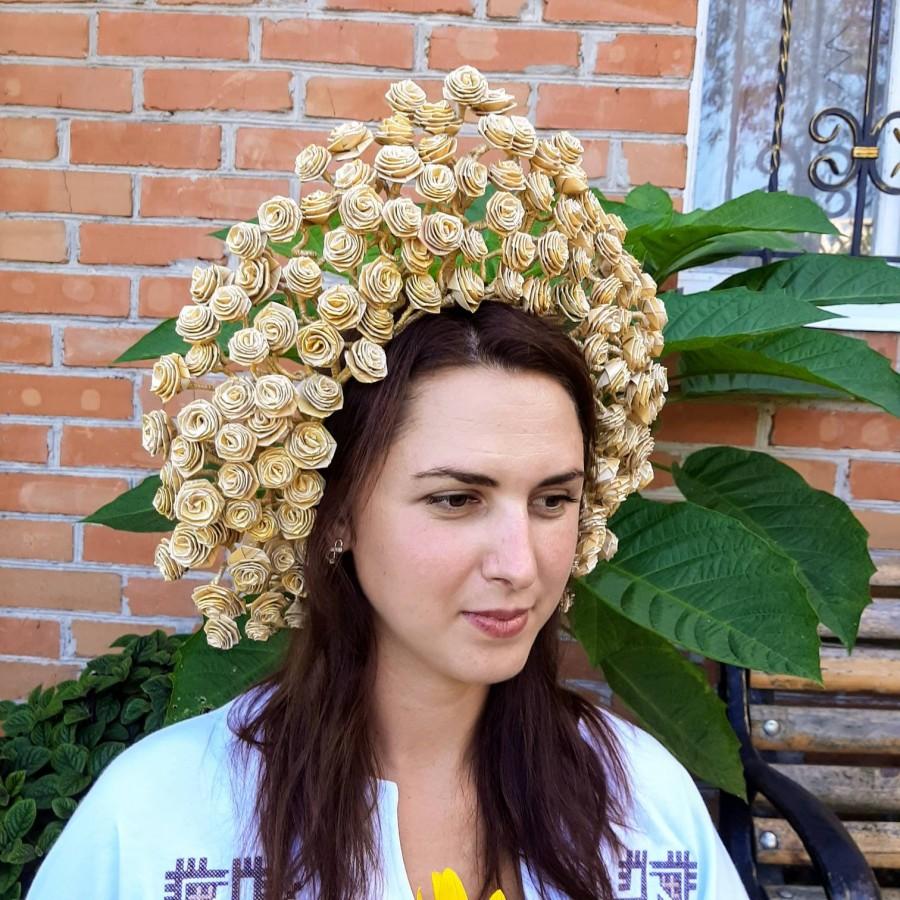 Hochzeit - Headdress, kokoshnik, wreath wall,wedding flower crown, photo session, Ukraine headwear,folk art, weaving rye straw, rustic style, head band