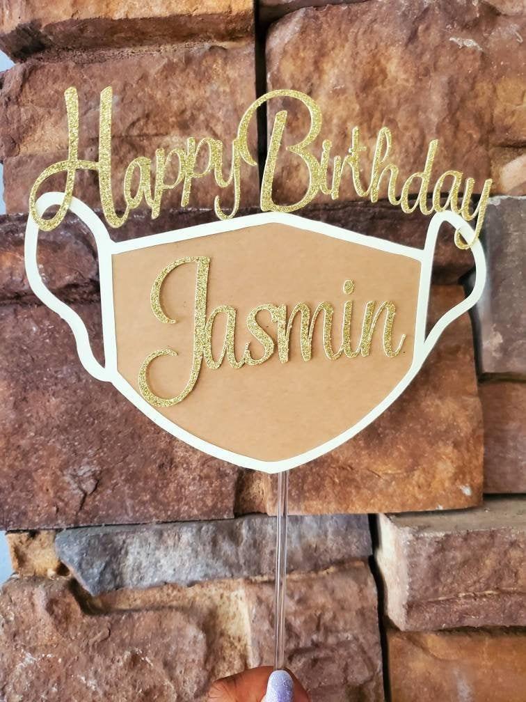 Mariage - Face Mask Birthday Cake Topper, Personalized Mask Cake Topper, Birthday Cake COVID Topper, Quarantine Cake Topper, Social Distancing Decor