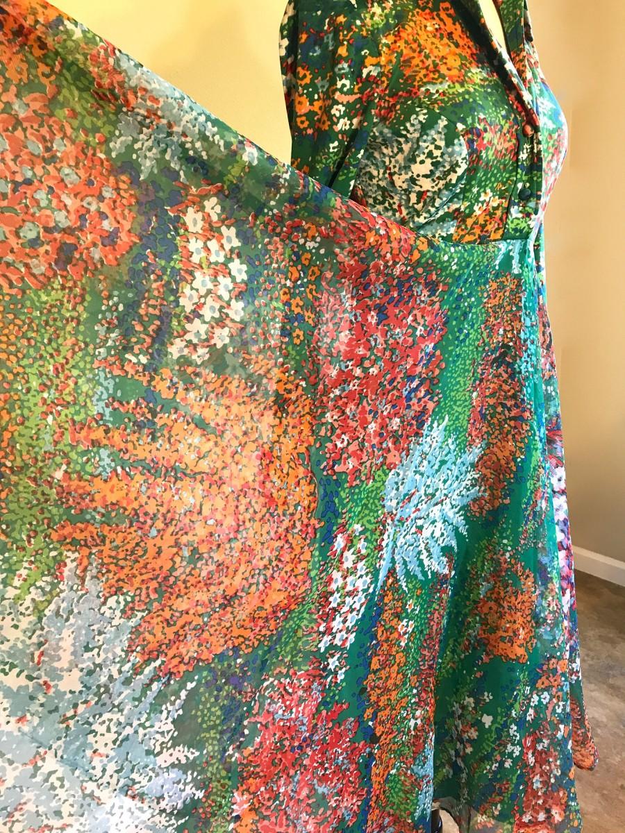 Hochzeit - Unique Monet Garden Dress XS! Wedding Guest Dress. Green Blue Print Dress. One of a Kind Dress. 60s Don Louis de Espana Luxury Vintage Gift