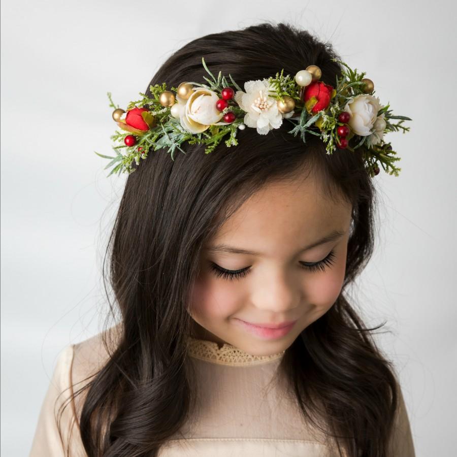 Свадьба - Flower Crown, Winter wedding floral crown, Christmas Halo, Floral Headband, Flower Wreath, Bridal Flower Crown, Bohemian Flower Crown,