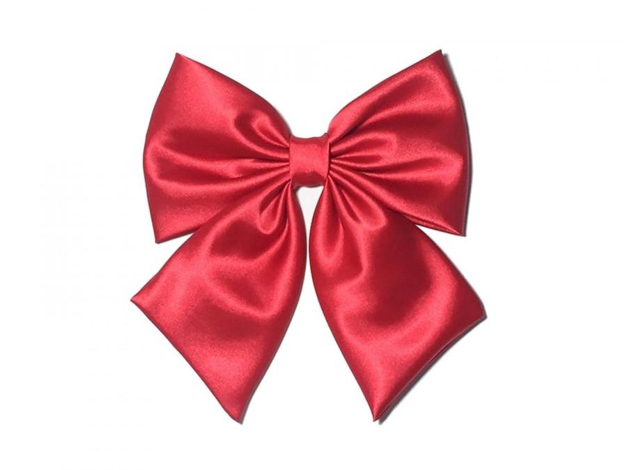 Hochzeit - Red Hair Bow, Red Satin Hair Bow, Satin Big Bow, Wedding Pew Bow,Red  Big Satin Bow, Handmade Bow, Wedding Bow, Bows For Girls