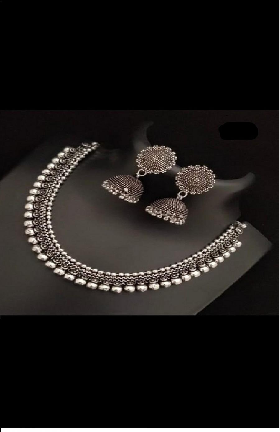 Hochzeit - Jewelry, Imitation jewelry, Silver Oxidized Necklace Set, German Silver Indian Handmade Necklace, Traditional Jewelry, Free Shipping