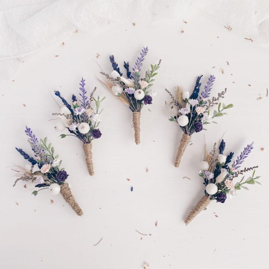Wedding - Lavender boutonniere, Lilac Button hole, Purple White Groomsman boutonniere, Summer wedding, Rustic wedding, Fiance boutonniere