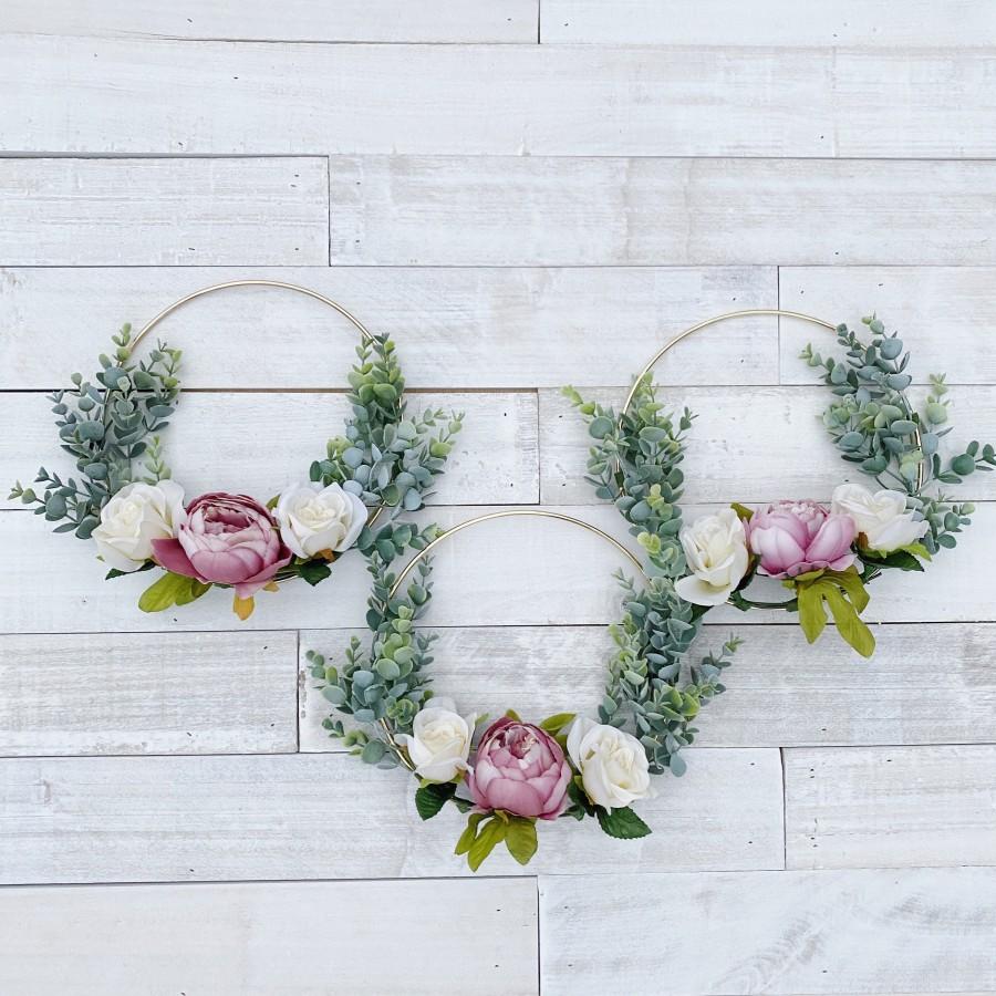 زفاف - Bridesmaid hoop Bouquet, flower girl basket, wreath bouquet, mauve bouquet