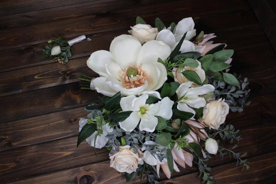 زفاف - Boho Bouquet, Bridal Bouquet, Wedding Bouquet, Boho Bridal Bouquet, Magnolia, Protea, Ivory, Blush, Blush Bridal Bouquet, Eucalyptus, Garden