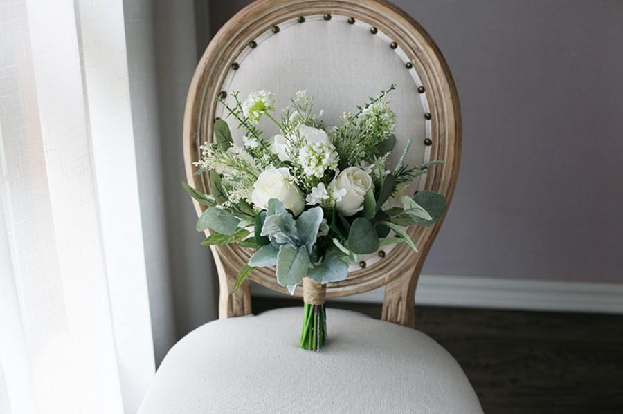 زفاف - White Rose Bridal Bouquet, Classic Wedding Bouquet, Rustic Boho Flower Bouquet,  Design in Rose and Peony