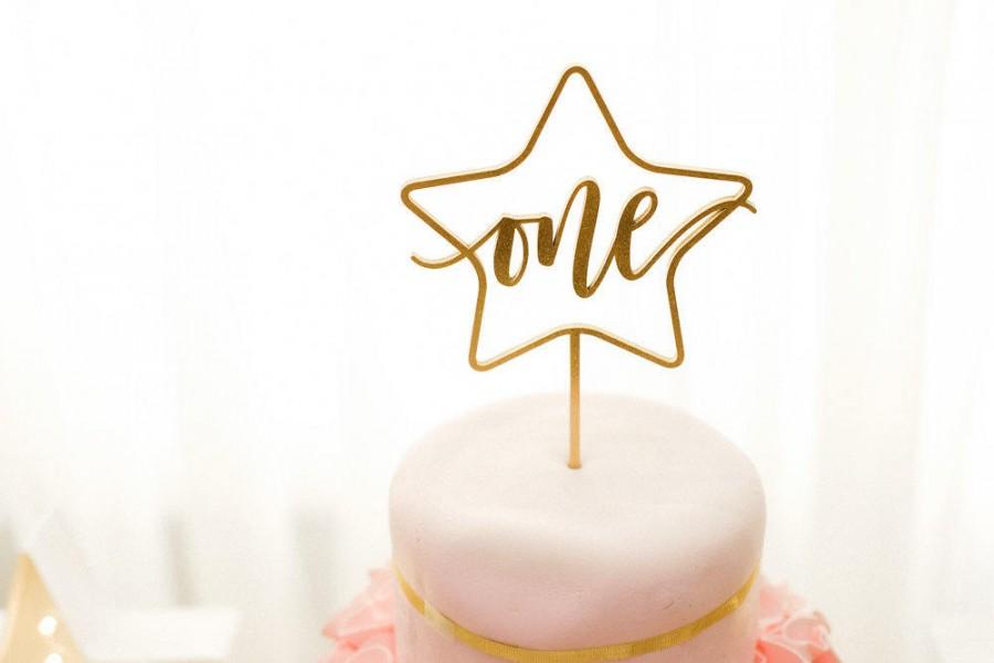 Wedding - One Star Cake Topper 5.5"W, First Birthday Topper, Anniversary Topper, 1st Birthday Topper, Turning 1 Cake Topper, Turning One Topper