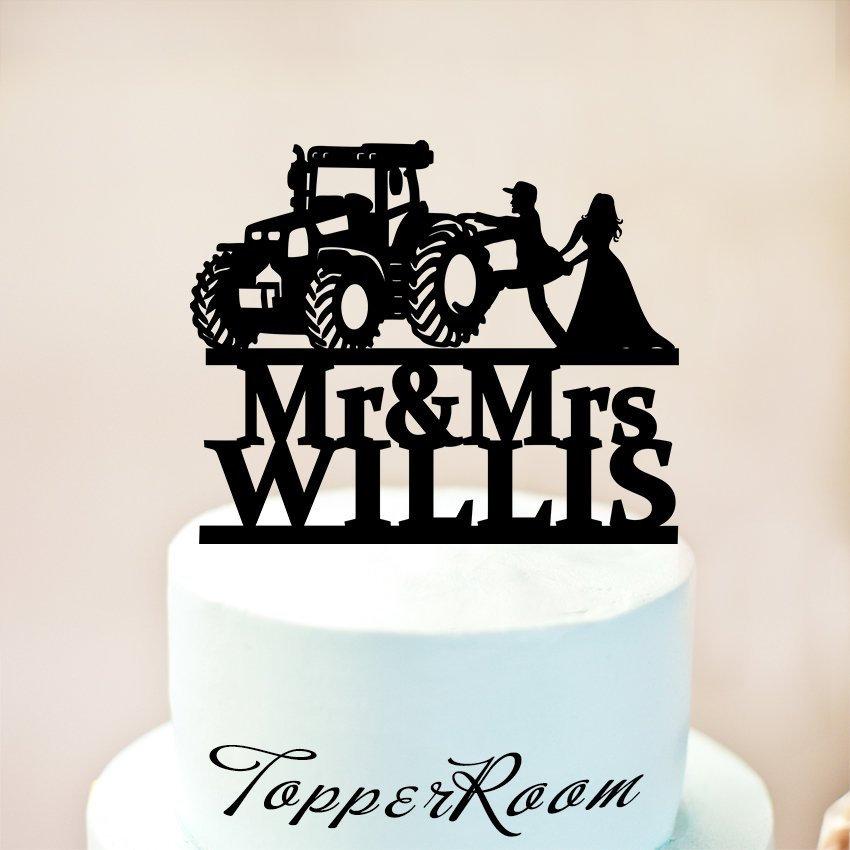 Mariage - Tractor Wedding Cake Topper,Farmer Wedding cake topper,Rustic Wedding Cake Topper,Tractor Cake Topper,Country Wedding cake topper 1294