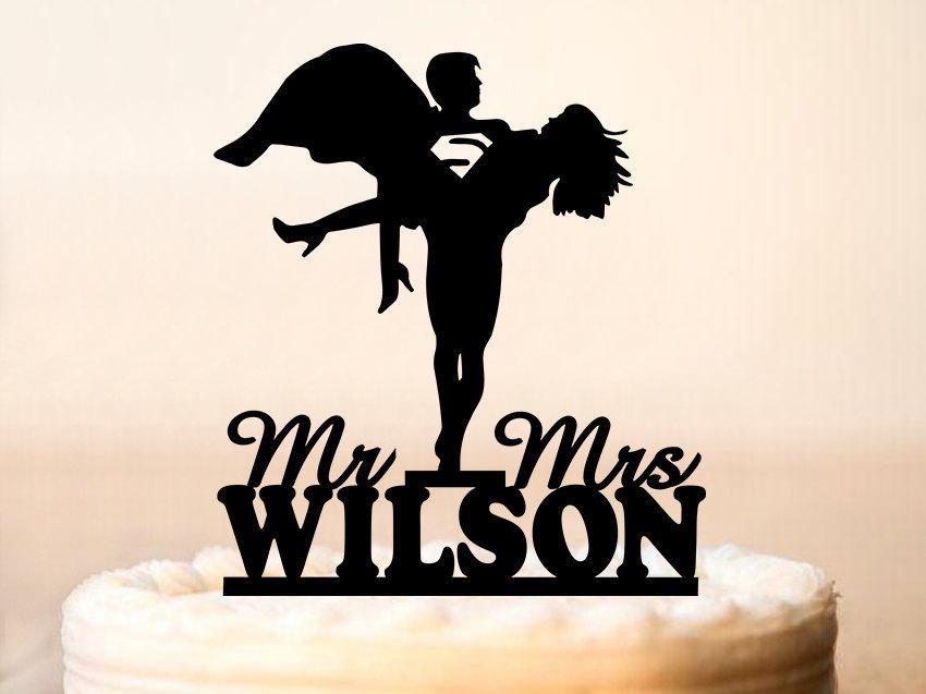 Wedding - Superman Cake Topper,Superman and his Bride Wedding Cake Topper,Superman Silhouette Cake Topper,Superman couples with Last Name Topper(0102)