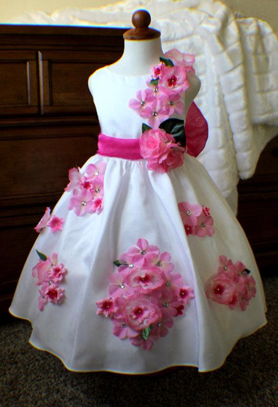 Wedding - Pink fkower girl dress Special occasion Baby Toddler Birthday Princess Girls wedding dress