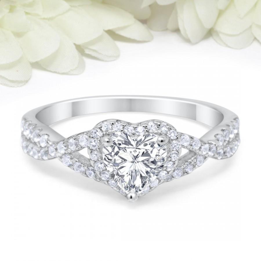 زفاف - Halo Heart Promise Ring Heart Round Simulated Diamond Sterling Silver Infinity Twist Shank