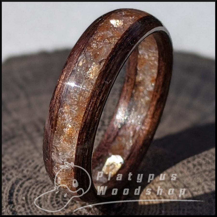 Hochzeit - Unique Wooden Ring - Floating Inlay - Norwegian Sunstone - Durable and Beautiful