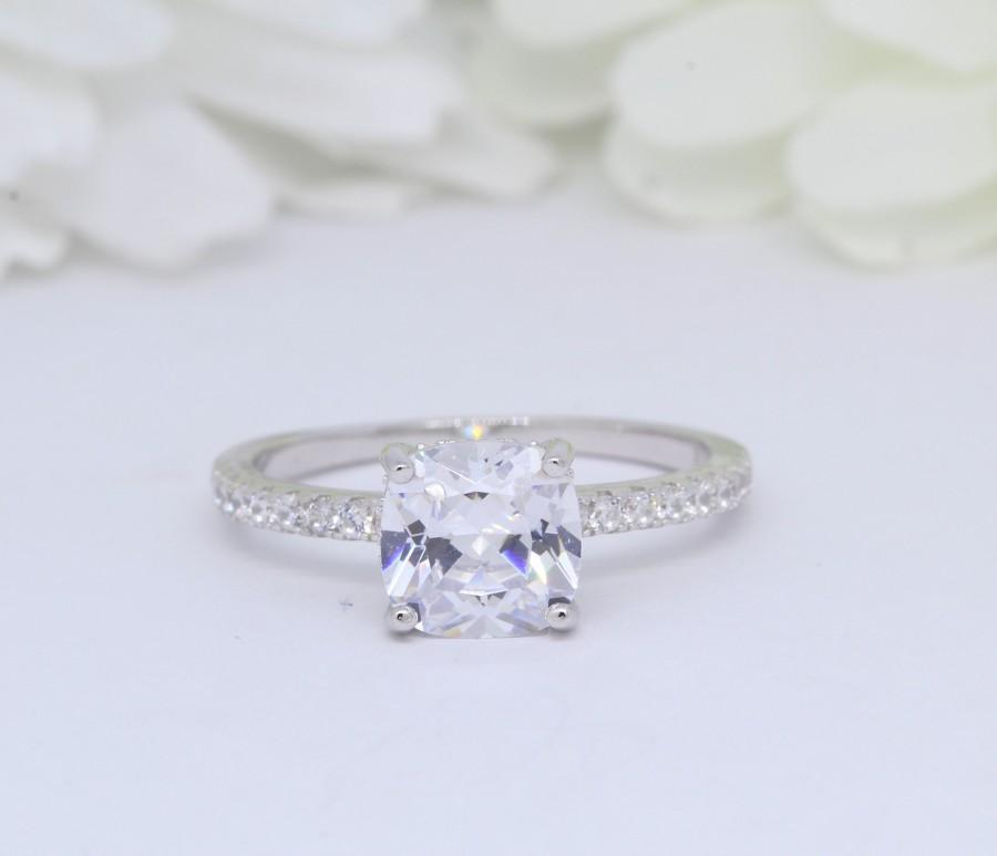 Hochzeit - Vintage Art Deco Cushion Cut 1.00 Carat Wedding Engagement Ring Round Diamond CZ Accent Solid 925 Sterling Silver Bridal Jewelry
