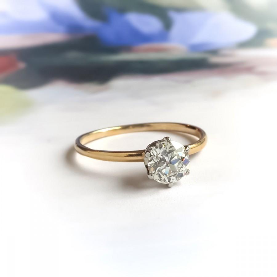 Mariage - Antique Tiffany & Co .58ct Old European Cut Diamond Solitaire Wedding Anniversary Ring 18k Yellow Gold Platinum