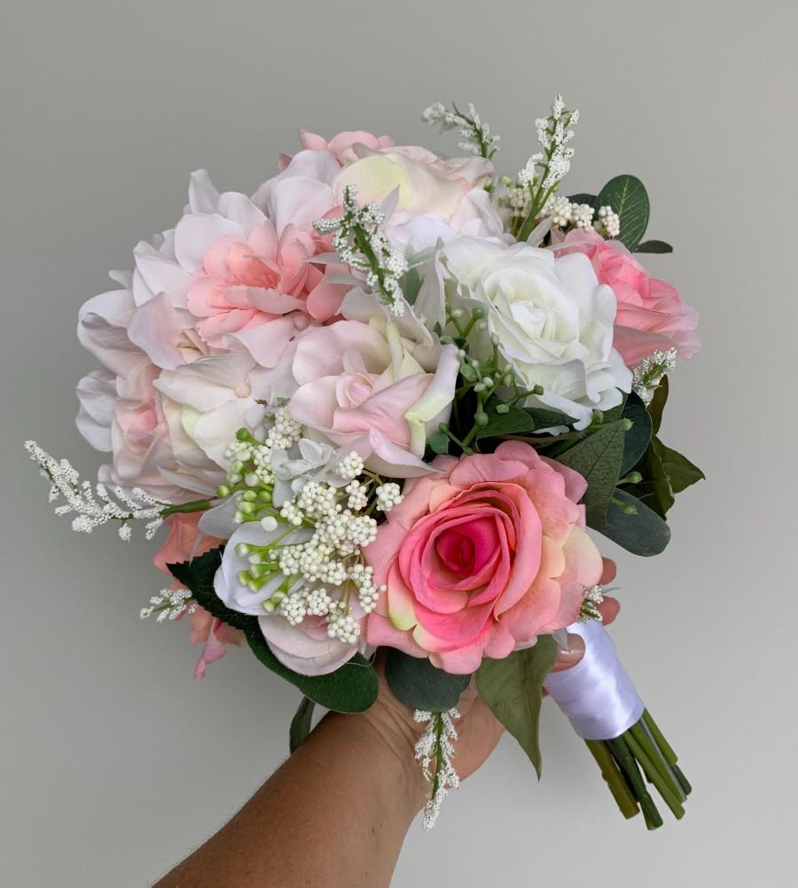 زفاف - Pink bridal bouquet/Faux flowers bride bouquet/Bridal bouquet with roses/Wedding bouquet with artificial flowers/Silk Wedding flowers decor/