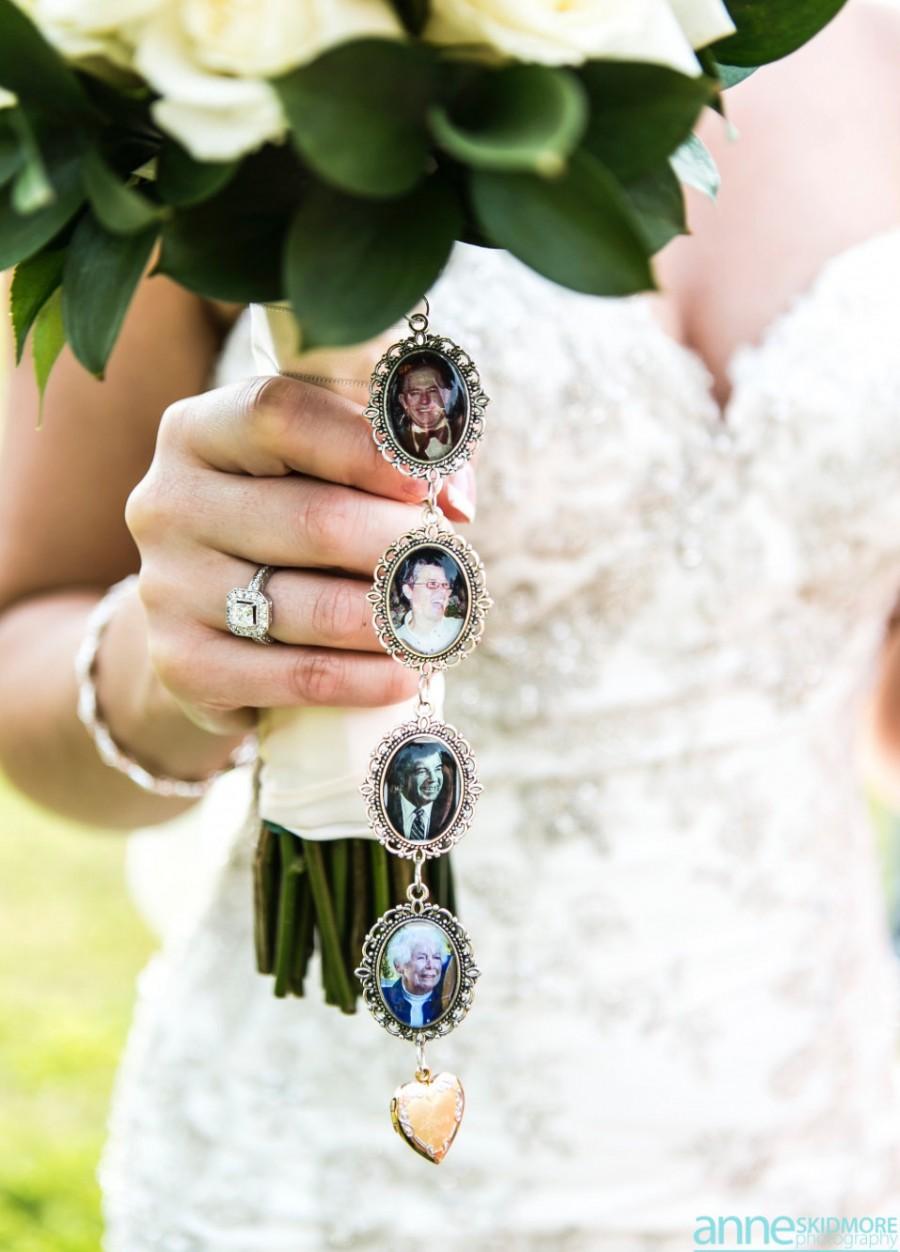 زفاف - Something Blue Wedding Photo charms Custom Made or DIY Bouquet memory Charms for Family photos and Initials (Includes everything you need)
